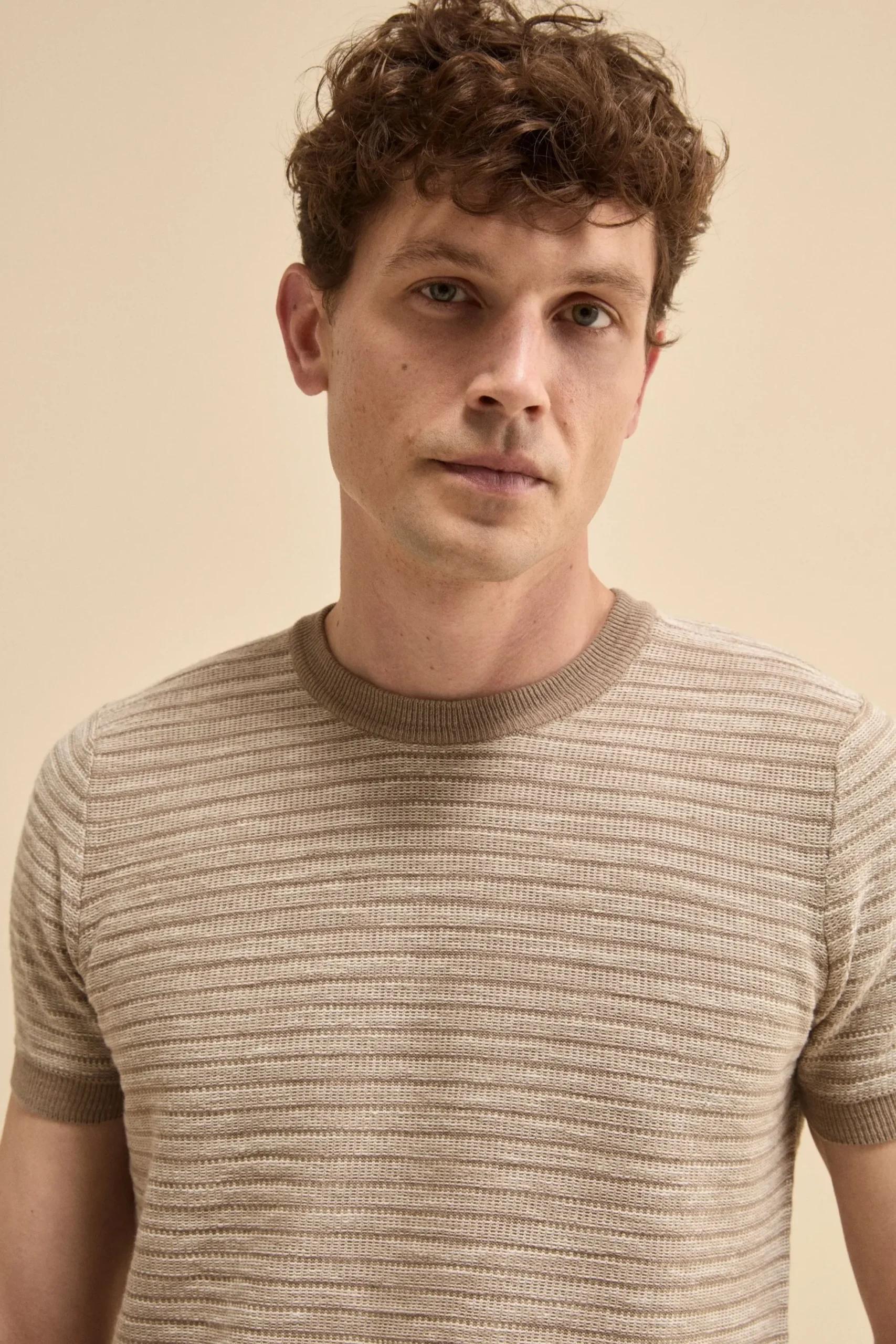 T-Shirt Jacquard in Misto Lino - NOCCIOLA