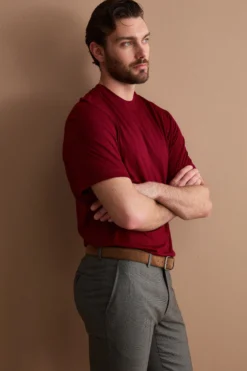 T-Shirt Regular Fit in Lana Merino - BORDEAUX