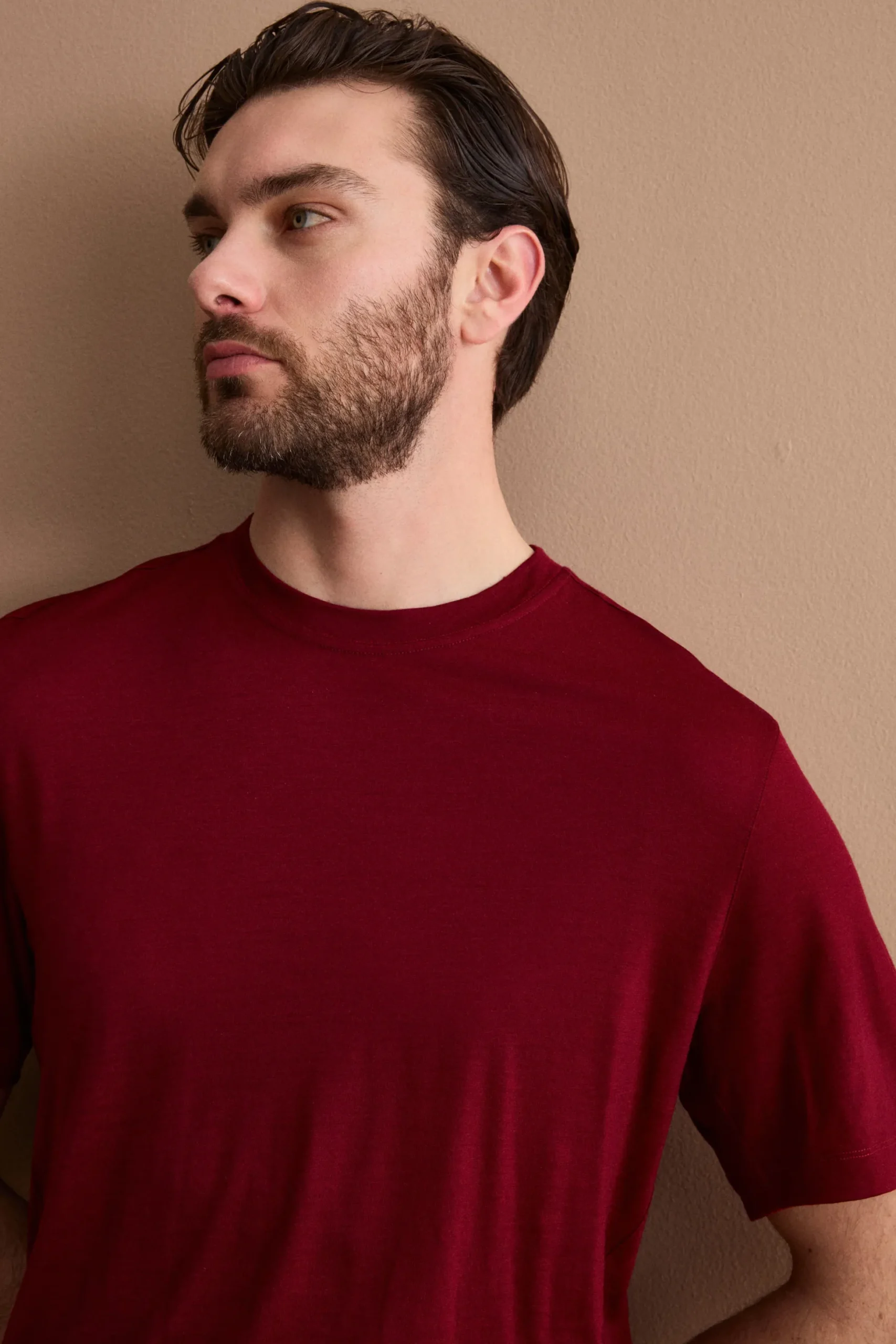 T-Shirt Regular Fit in Lana Merino - BORDEAUX