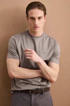 T-Shirt Slim in Filo di Scozia - GRIGIO