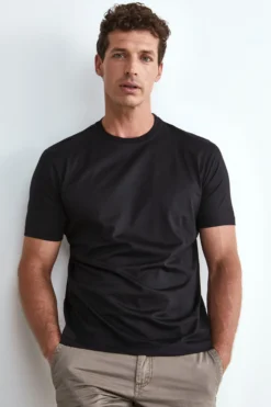 T-Shirt Slim in Filo di Scozia - NERO